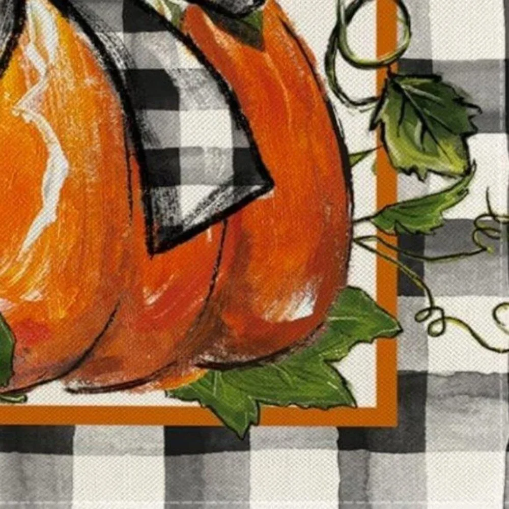 Pumpkin Table Runner Plaid Decorative Cloth Fall Thanksgiving Decor Orange 13x36